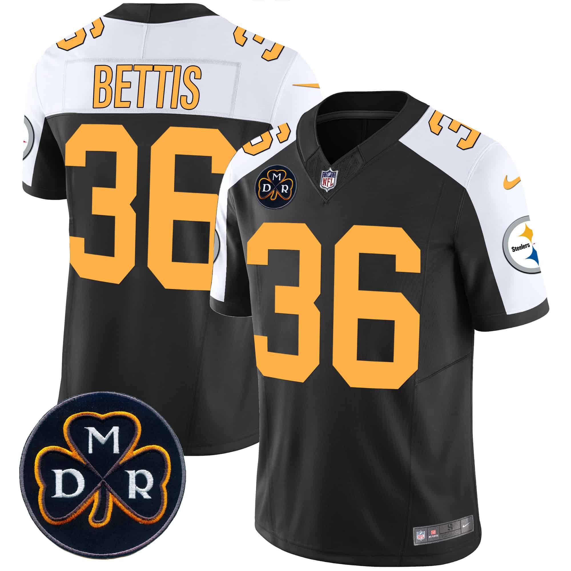 Men Pittsburgh Steelers 36 Bettis Black 2024 Nike DMR Patch Vapor Limited NFL Jersey